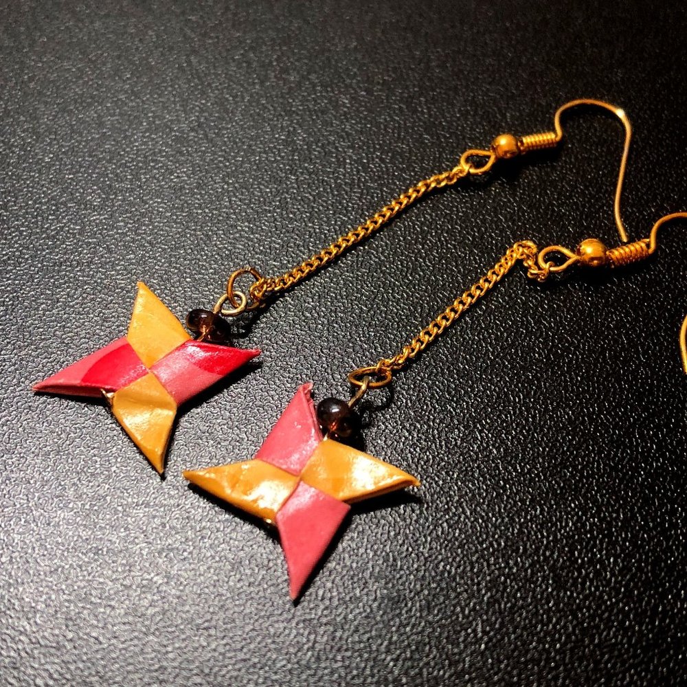 Origami Shuriken-Star Chain drop Earrings - HM